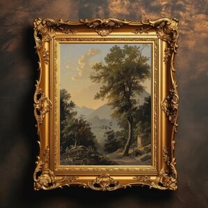 Tranquil Valley | Vintage Country Landscape Painting, Moody Wall Art, Mountain Background Decor, Digital Download, PRINTABLE