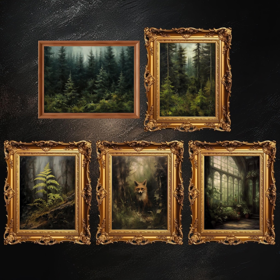 Set of 5 Vintage Forest Prints | Gallery Wall Art Set, Moody Goth Decor ...