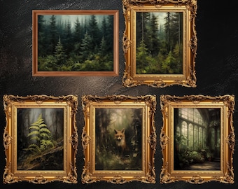 Set of 5 Vintage Forest Prints | Gallery Wall Art Set, Moody Goth Decor, Dark Cottagecore, Dark Academia, Digital Download, PRINTABLE