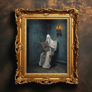 Ghost on Toilet | Halloween Decor, Funny Bathroom Decor, Ghost in Bathroom, Vintage Poster, Dark Academia, Digital Download, PRINTABLE