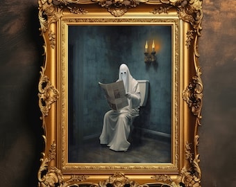 Ghost on Toilet | Halloween Decor, Funny Bathroom Decor, Ghost in Bathroom, Vintage Poster, Dark Academia, Digital Download, PRINTABLE