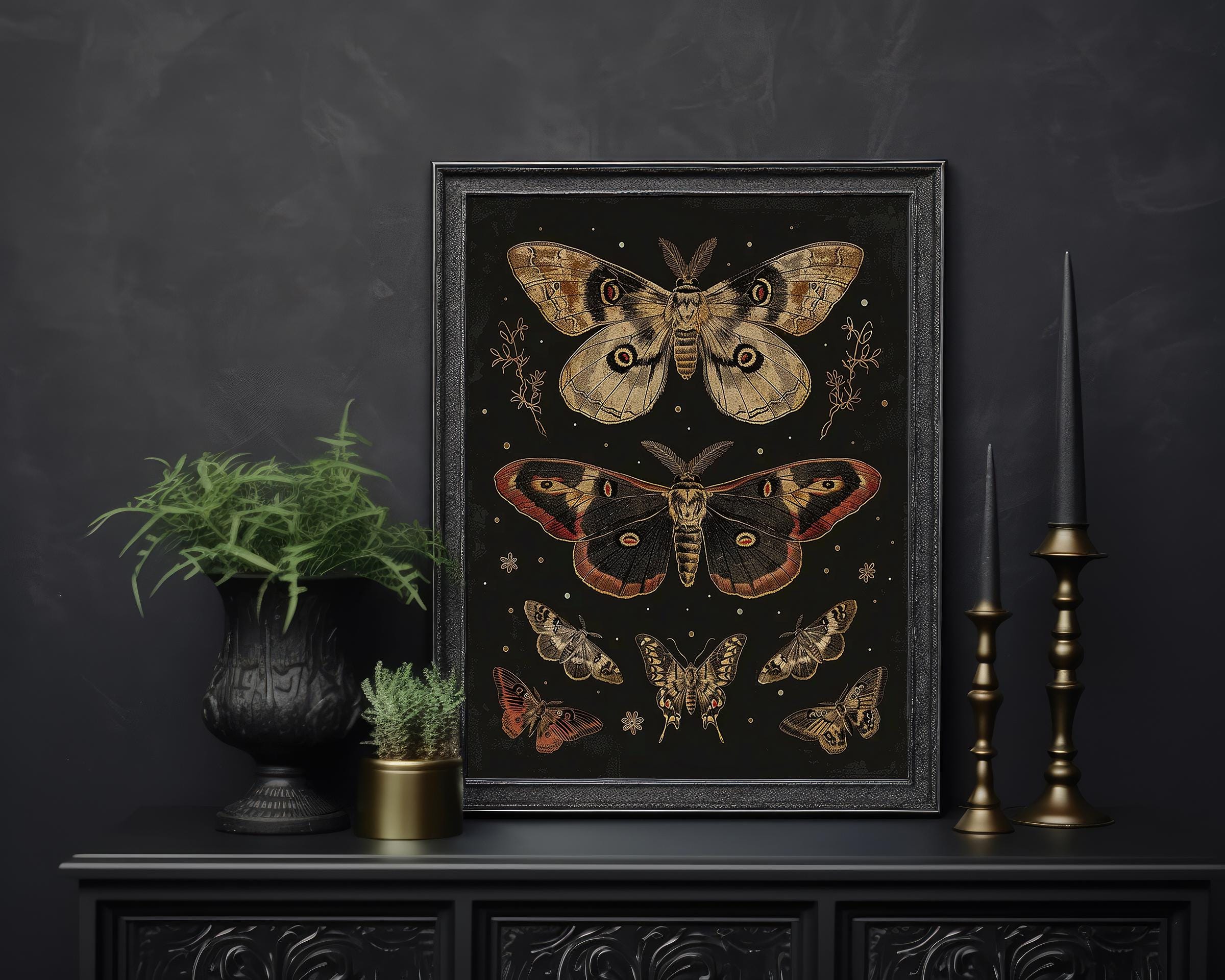 Gothic Moths | Dark Academia Decor, Vintage Oil Painting, Rustic Wall ...