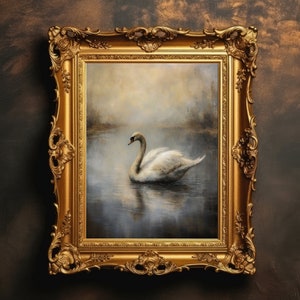 Swan Lake | Dark Moody Wall Art, Antique Oil Painting, Vintage Aesthetic, Gothic Room Decor, Digital Download, Printable