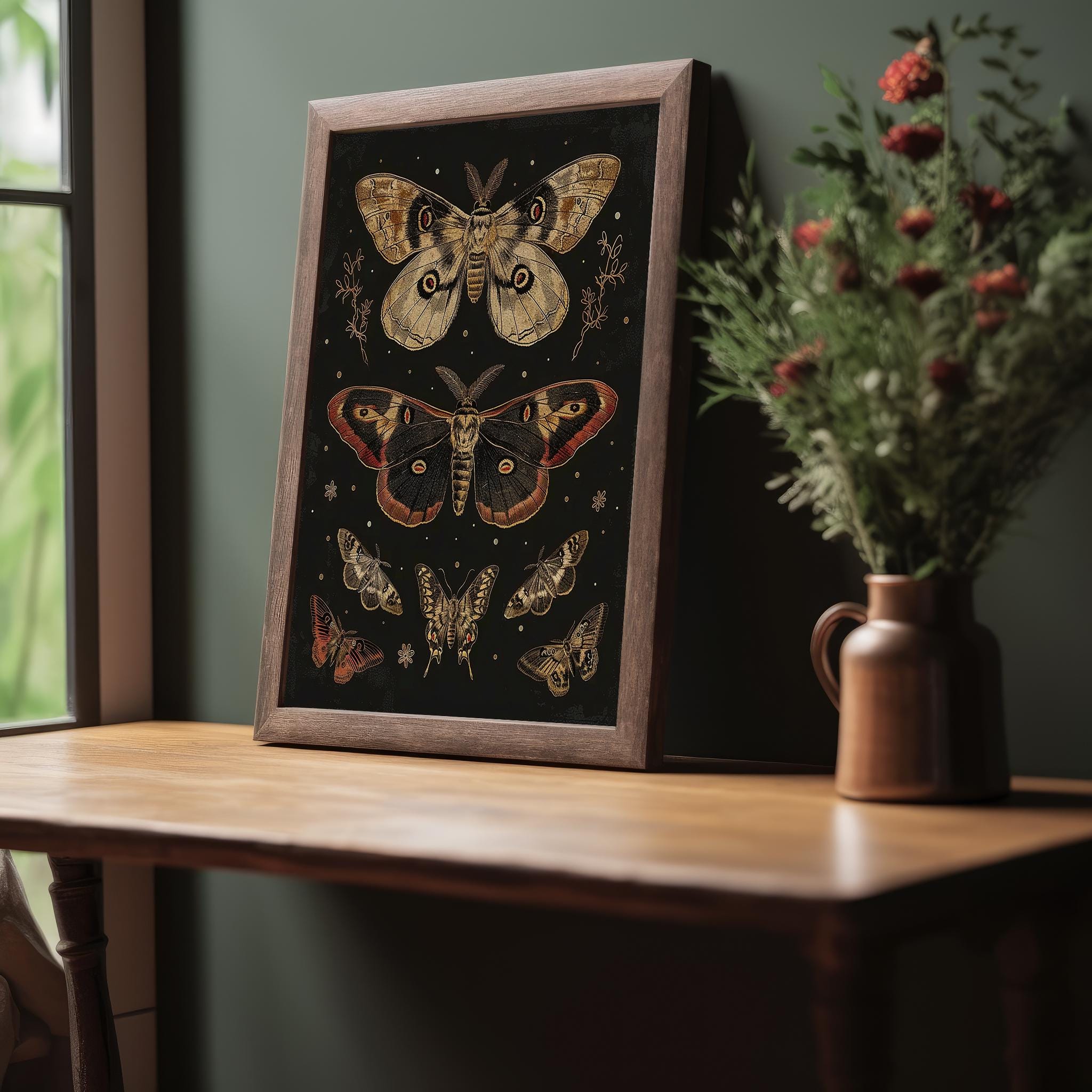 Gothic Moths | Dark Academia Decor, Vintage Oil Painting, Rustic Wall ...