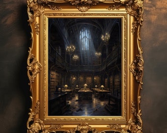 Dark Library Interior | Dark Academia Decor, Goth Wall Art, Gothic Home Decor, Whimsigoth Decor, Moody Horror Decor, Digital Download