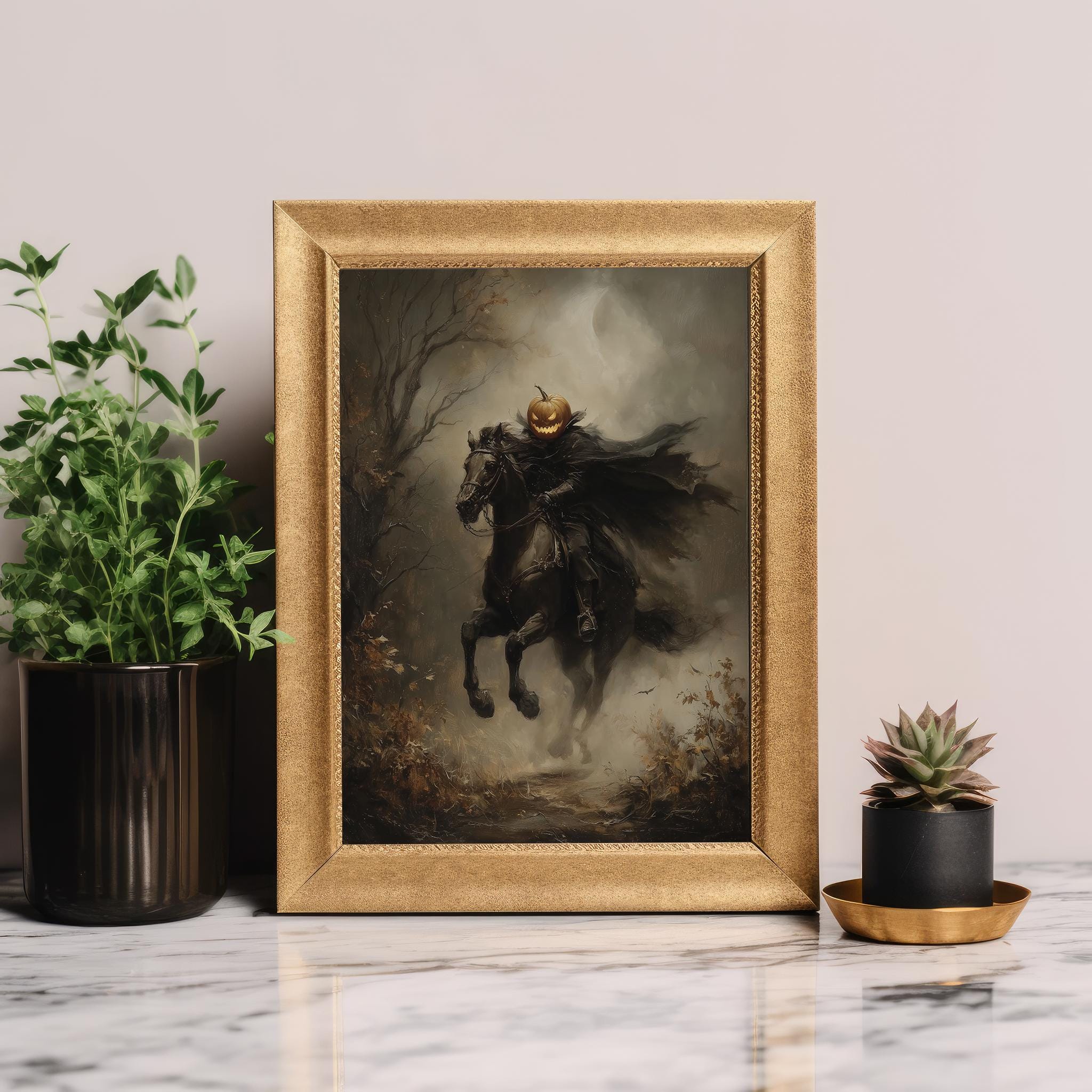 Headless Horseman Pumpkin Rider | Gothic Halloween Wall Art, Dark ...