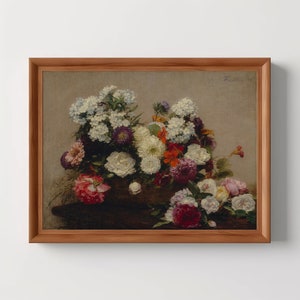 Still Life With Flowers | Vintage Print, Moody French Painting Decor, Dark Academia, Botanical Wall Art, Digital Download, Printable