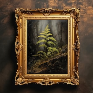 Fern In Forest | Dark Academia, Botanical Decor, Forest Plants, Goblincore Oil Painting, Dark Moody Artwork, Digital Download Printable
