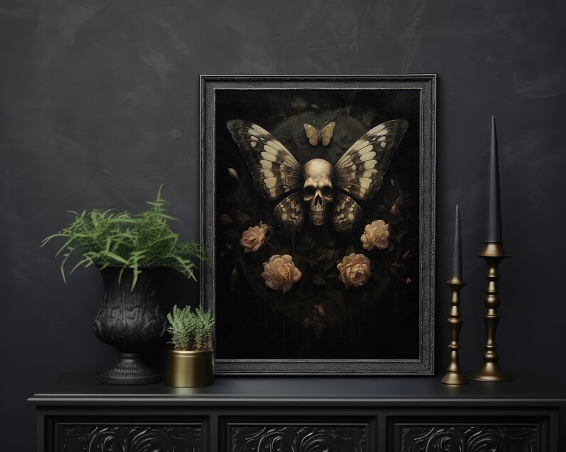 Skull Moth | Gothic Skull Print, Horror Wall Art, Evil Skull Poster ...