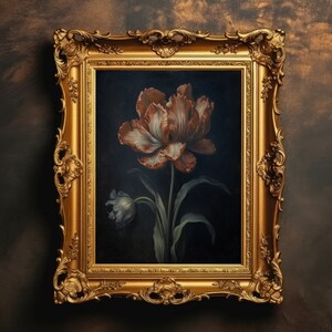 Tulip | Victorian Oil Painting, Flower Wall Art, Botanical Home Decor, Floral Print, Dark Academia, Vintage Aesthetic, Digital Download