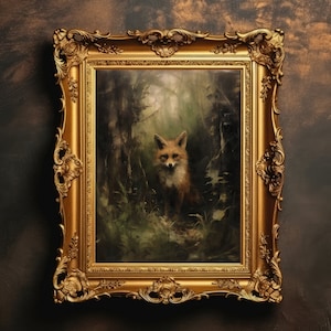 Fox | Antique Oil Painting, Dark Academia, Witchy Room Decor, Dark Cottagecore Prints, Animal Wall Art, Gothic Printable, Digital Download
