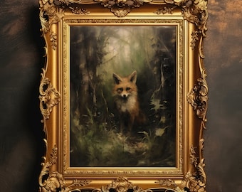 Fox | Antique Oil Painting, Dark Academia, Witchy Room Decor, Dark Cottagecore Prints, Animal Wall Art, Gothic Printable, Digital Download