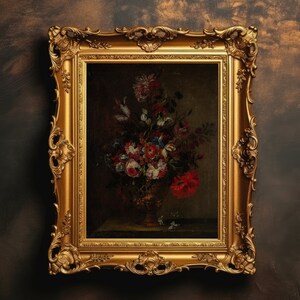 Flores vintage de mal humor / Pintura al óleo antigua, arte floral para pared, Dark Academia, Dark Cottagecore, estética antigua, descarga digital, imprimible
