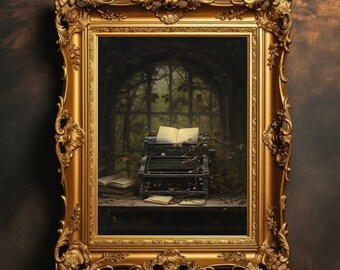 Nature Typewriter | Dark Academia, Antique Illustration, Vintage Art, Dark Wall Art, Home Room Decor, Goth Cottagecore, Digital Download