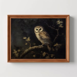 Antike Eulen Malerei | Dark Academia, stimmungsvolle Wandkunst, rustikaler Vogeldruck, Vintage-Tierwandkunst, dunkle Kunst, digitaler Download, DRUCKBAR