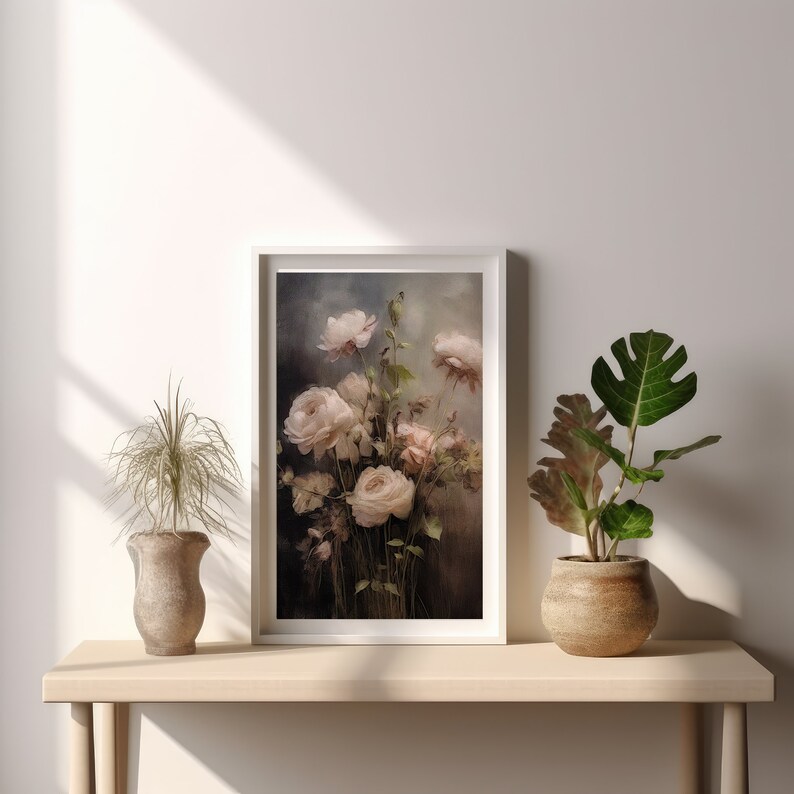 White Pink Roses | Moody Art Print, Floral Wall Art, Dark Academia ...
