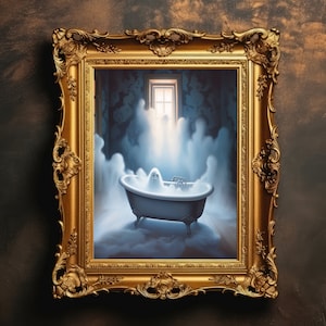 Cute Ghost Taking a Bath | Halloween Decor, Ghost Bathroom Print, For Kids Art Decor, Dark Academia, Gothic Wall Art, Digital Download
