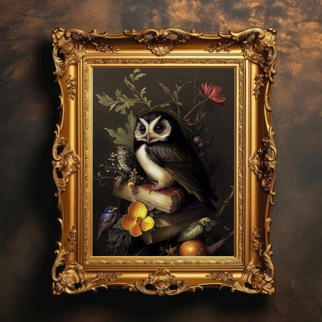 Gothic Owl & Books Art Print | Dark Academia, Library Decor, Goth Decor ...