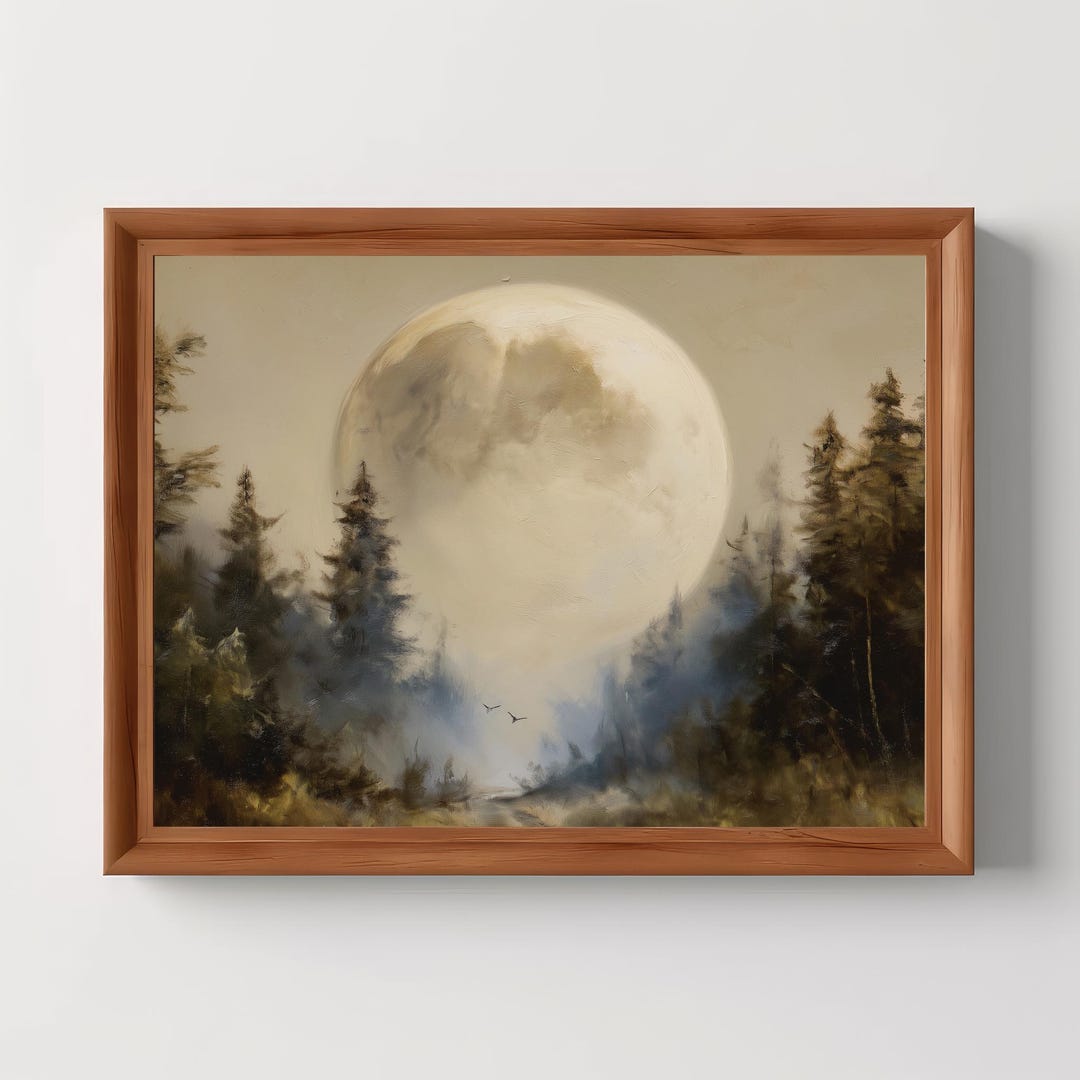 Forest Moon Art Print | Celestial Landscape Wall Art, Gothic Nature ...