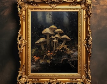 Mushrooms | Dark Cottagecore, Moody Wall Art, Witchy Wall Art, Botanical Decor, Mushroom Decor, Oil Painting, Digital Download, Printable