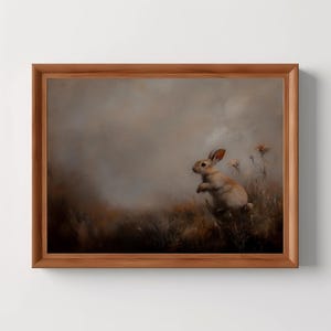Ethereal Bunny Art Print | Minimalist Woodland Rabbit Painting, Vintage Wall Art, Rustic Cottagecore Decor, Digital Download, PRINTABLE