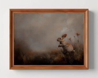 Ethereal Bunny Art Print | Minimalist Woodland Rabbit Painting, Vintage Wall Art, Rustic Cottagecore Decor, Digital Download, PRINTABLE