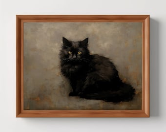 Black Cat | Dark Academia, Gothic Home Decor, Witchy Wall Art, Library Decor, Moody Eclectic Art Print, Digital Download, PRINTABLE