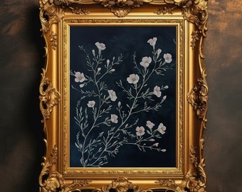 Delicate Blossoms / Arte murale floreale, Decorazione botanica per la stanza, Dark Academia, Stampa artistica gotica, Download digitale, Stampabile