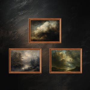 Set of 3 Moody Landscape Prints | Gallery Wall Set, Vintage Oil Painting, Dark Academia, Rustic Home Decor, Digital Download, PRINTABLE