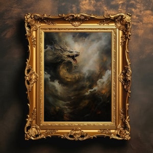 Dragón de nube etéreo / Arte mural melancólico, Academia oscura, Estética vintage, Pintura al óleo antigua, Descarga digital, Imprimible