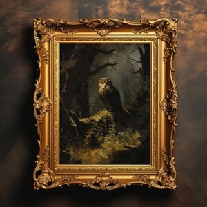Guardian of the Forest | Vintage Owl Painting, Dark Academia, Moody Wall Art, Gothic Tree Print, Digital Download, PRINTABLE