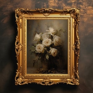 Ethereal Roses | Antique Flowers Still Life, Moody Floral Print, Dark Academia Decor, Printable Wall Art, Dark Cottagecore, Digital Download