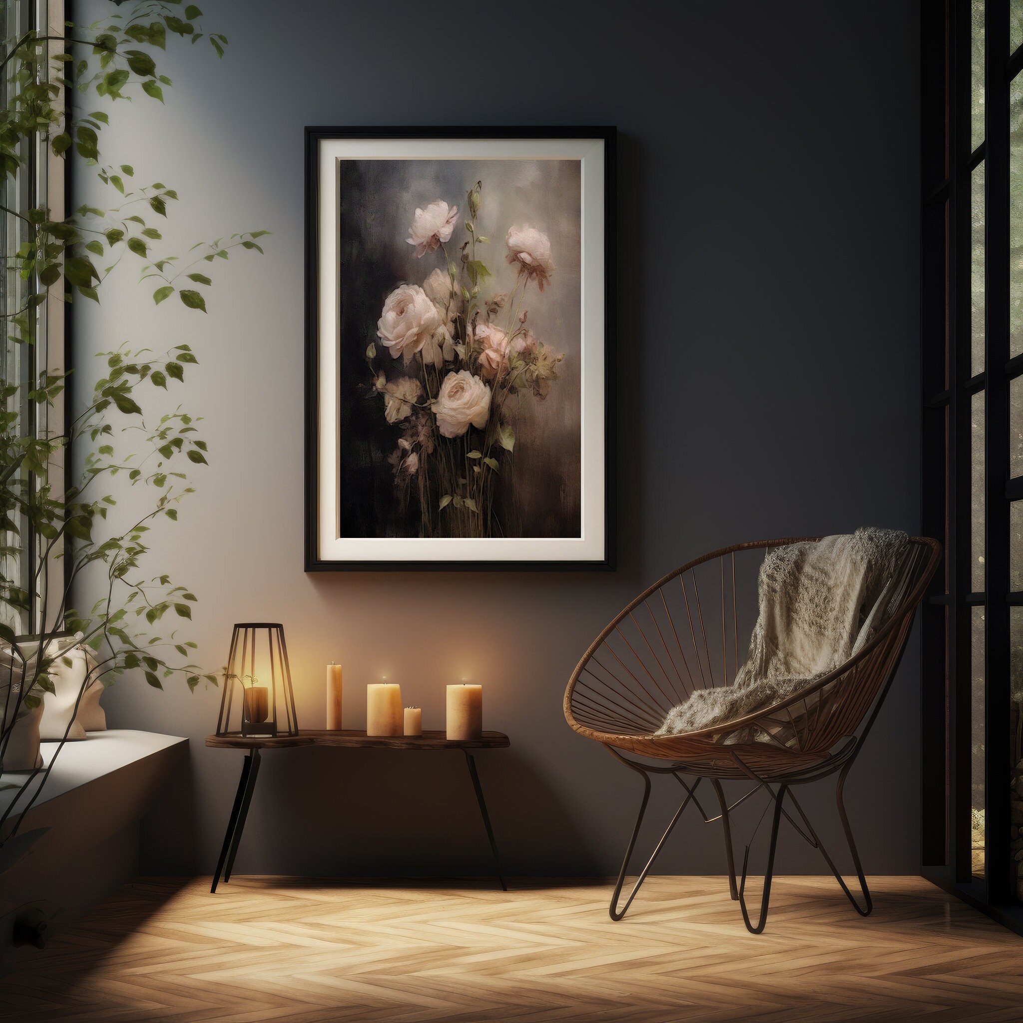 White Pink Roses | Moody Art Print, Floral Wall Art, Dark Academia ...