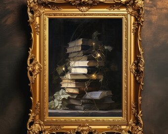 Gothic Interior Library | Vintage Books Vines Wall Art, Goth Aesthetic, Dark Academia Decor, Antique Victorian, Printable, Digital Download