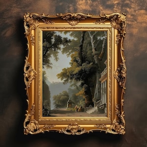Neoclassical Temple | Serene Forest Landscape, Vintage Oil Painting, Moody Wall Art, Dark Academia, Digital Download, PRINTABLE