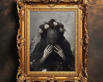 Veiled Woman | Dark Academia, Gothic Art, Witchy Aesthetic, Occult Poster, Moody Wall Art, Dark Romance, Digital Download, PRINTABLE