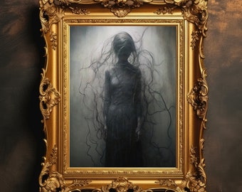 Possessed Woman | Dark Academia, Antique Oil Painting, Vintage Art, Dark Wall Art, Gothic Home Decor, Goth Cottagecore, Digital Download