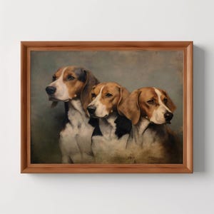 Three Dogs | Vintage Animal Oil Painting, English Foxhound Art Print, Hunting Decor, Moody Wall Art, Digital Download, PRINTABLE