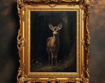 Little Deer Fawn | Baby Deer Wall Art, Woodland Painting, Farmhouse Aesthetic, Moody Printable, Cottagecore Prints, Digital Download