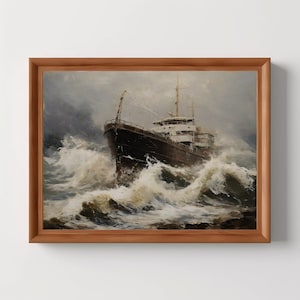 Shipwreck | Dark Academia, Maritime Artwork, Vintage Oil Painting, Antique Aesthetic, Ocean Storm Print, Digital Download, PRINTABLE