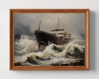 Shipwreck | Dark Academia, Maritime Artwork, Vintage Oil Painting, Antique Aesthetic, Ocean Storm Print, Digital Download, PRINTABLE