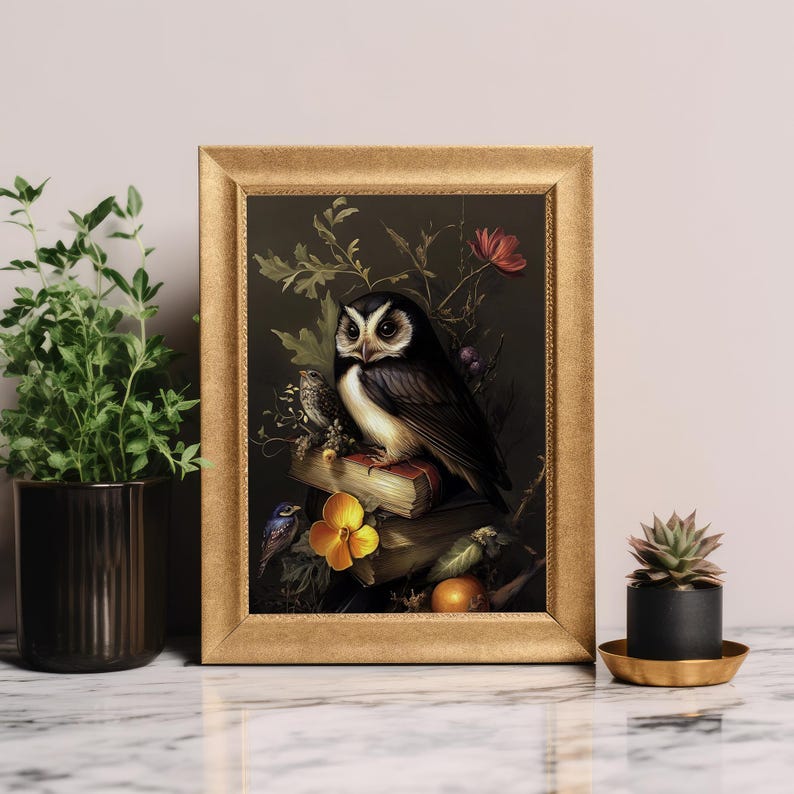 Gothic Owl & Books Art Print | Dark Academia, Library Decor, Goth Decor ...