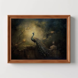 Peacock | Victorian Wall Art, Dark Academia, Dark Cottagecore Print, Vintage Aesthetic, Antique Oil Painting, Digital Download, Printable