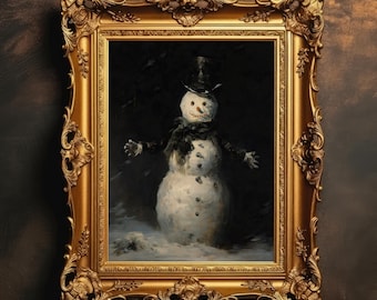 Snowman | Dark Academia, Winter Home Decor, Snowy Aesthetic, Christmas Prints, Vintage Oil Painting, Moody Art, Digital Download, PRINTABLE