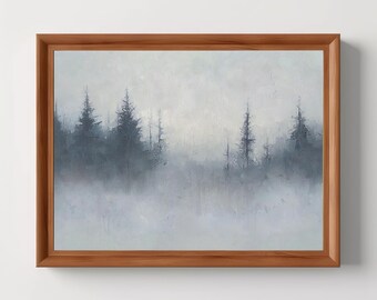 Winter Pine Forest | Abstract Vintage Wall Art, Christmas Painting, Rustic Moody Landscape, Muted Ethereal Art, Digital Download, PRINTABLE