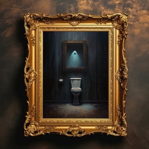Haunted Ghost Bathroom | Ghost Above Toilet, Funny Halloween Decor, Dark Academia, Vintage Victorian Poster, Digital Download, PRINTABLE
