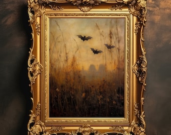 Halloween Bats | Autumn Fall Decor, Dark Academia, Antique Oil Painting, Vintage Aesthetic, Moody Wall Art, Creepy Decor, Digital Download