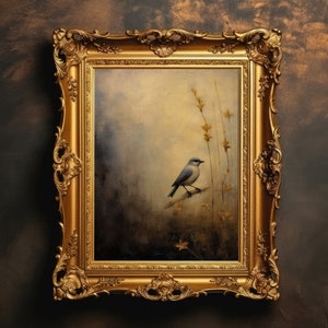 Impresión de pájaro vintage / Arte mural de pájaros, Dark Academia, Estética de la naturaleza, Pintura al óleo antigua, Guardería rústica de bosque, Descarga digital