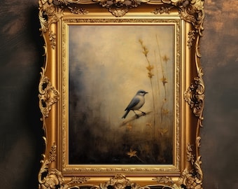 Impresión de pájaro vintage / Arte mural de pájaros, Dark Academia, Estética de la naturaleza, Pintura al óleo antigua, Guardería rústica de bosque, Descarga digital
