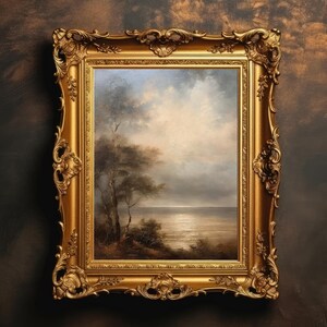 Rustic Coastal Art | Vintage Seaside Oil Painting, Moody Wall Art, Cloudy Landscape, Digital Download, PRINTABLE